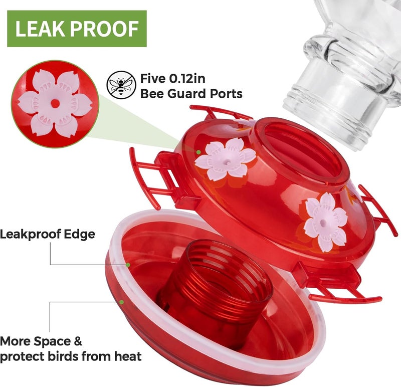 BOLITE Hummingbird Feeder, Glass Hummingbird Feeders for Outdoors Hanging, with Ant Moat and 4 Bee Guard Feeding Ports, 22oz, Leak Proof, Clear & Red, Birthday Gifts for Women Men, Gifts for Mom Dad - Image 5
